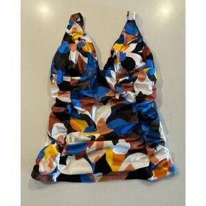 Calvin Klein Swim Colorful Multi Stained Glass Print Tankini Shimmer Resort Glam